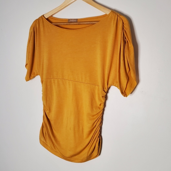 Golden Glam Yellow Side Ruched Feminine Top - Picture 5 of 11